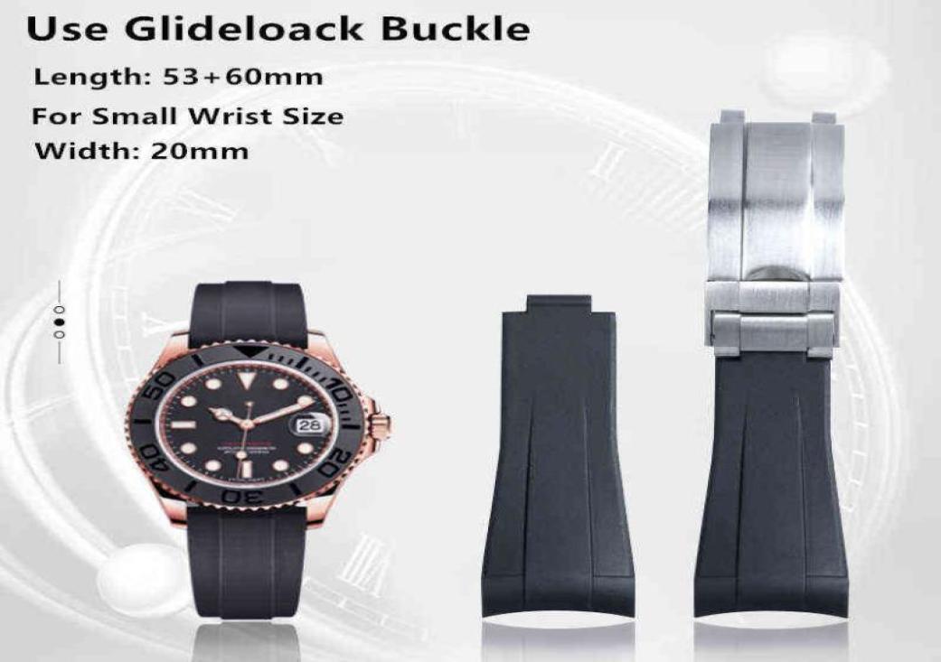

20mm Rubber Band Black Green Blue Adjustable Fold Buckle Band for Strap For Submariner1709991