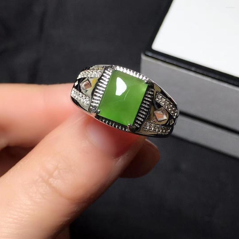 

Cluster Rings Exquisite Green Jasper Ring For Men Natural Stone Good Color Real 925 Silver Man Strong Power Character Boyfriend Birthday