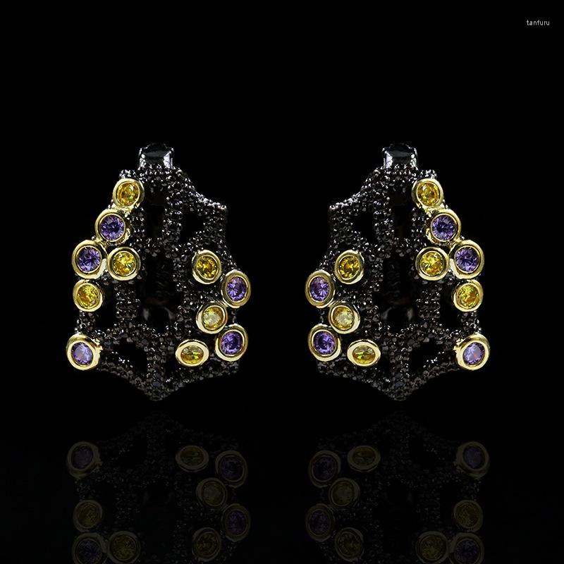 

Dangle Earrings Vintage Creative Jewelry Color Flower Drop For Women Shiny Amethyst Citrine Black Gold