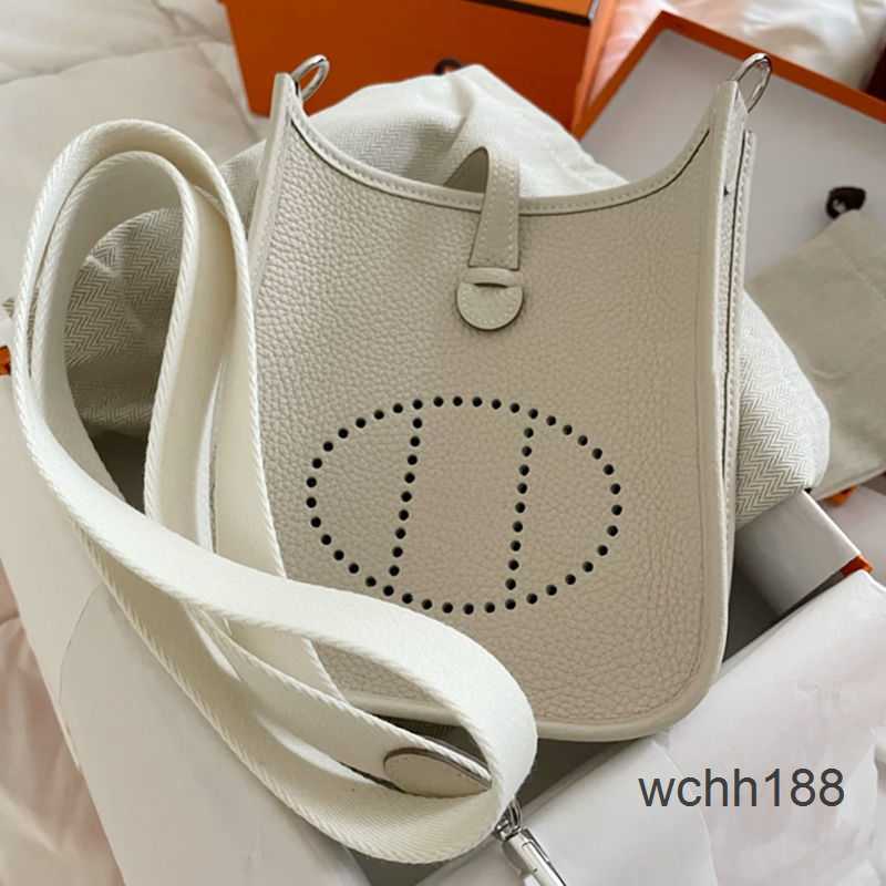 

Designer Hollow Bag Leather Women's 2023 Bucket Layer Herma Cow Evelyns Lychee Grain Tote One Bags Shoulder Cross Body 18cm 3qn0, Elephant grey