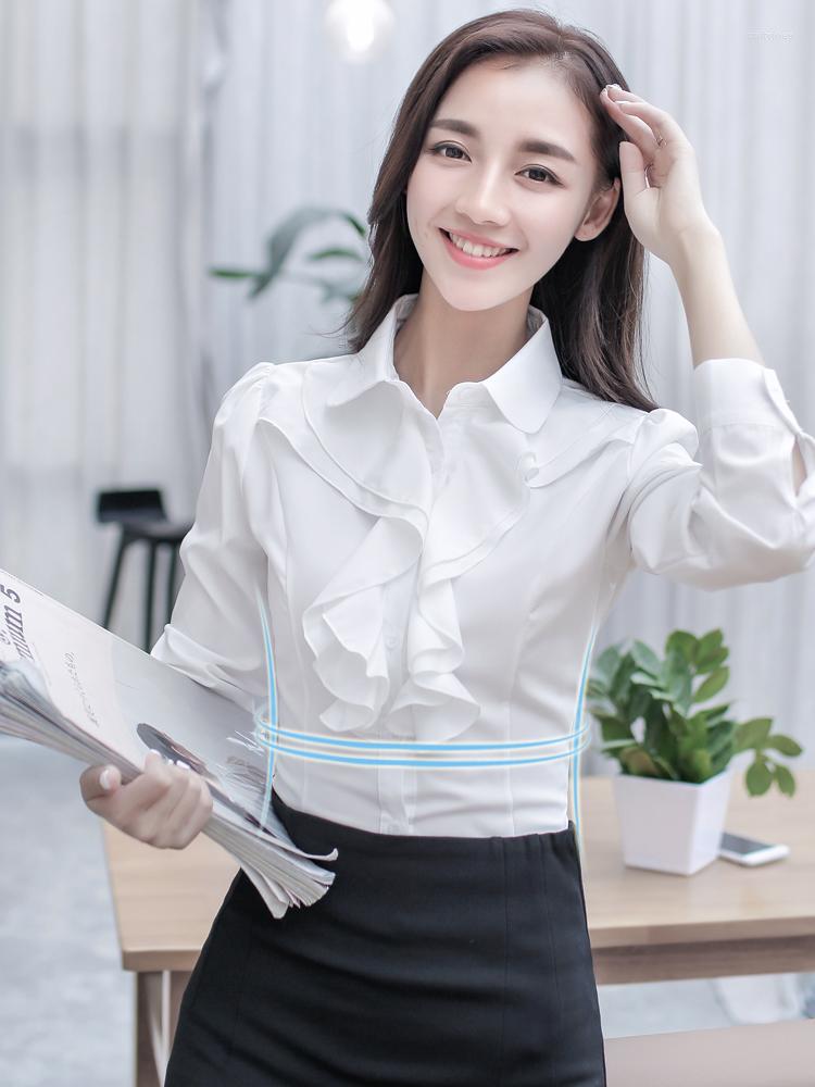 

Women' Blouses 2023 Fashion Korean Long Sleeve Button Office Lady Shirt Spring Autumn Women Slim White OL Work Ruffles Tops Mujer, Purple