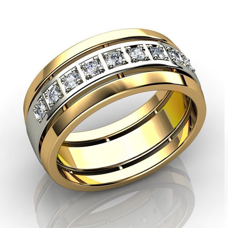 

14K Gold Two Tone Diamond Women's Gold Cluster Rings Color Inlaid Crystal Rhinestone Zircon Female Ring for Man Party Jewelry Accessories Size 6-10