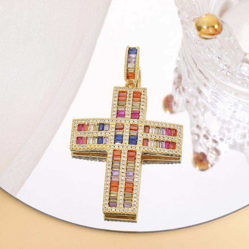 

Charms Handmade Christian Cross Zirconia 18k Gold Plated Diy Pendants For Jewelry Making Luxury Religious Talisman Copper