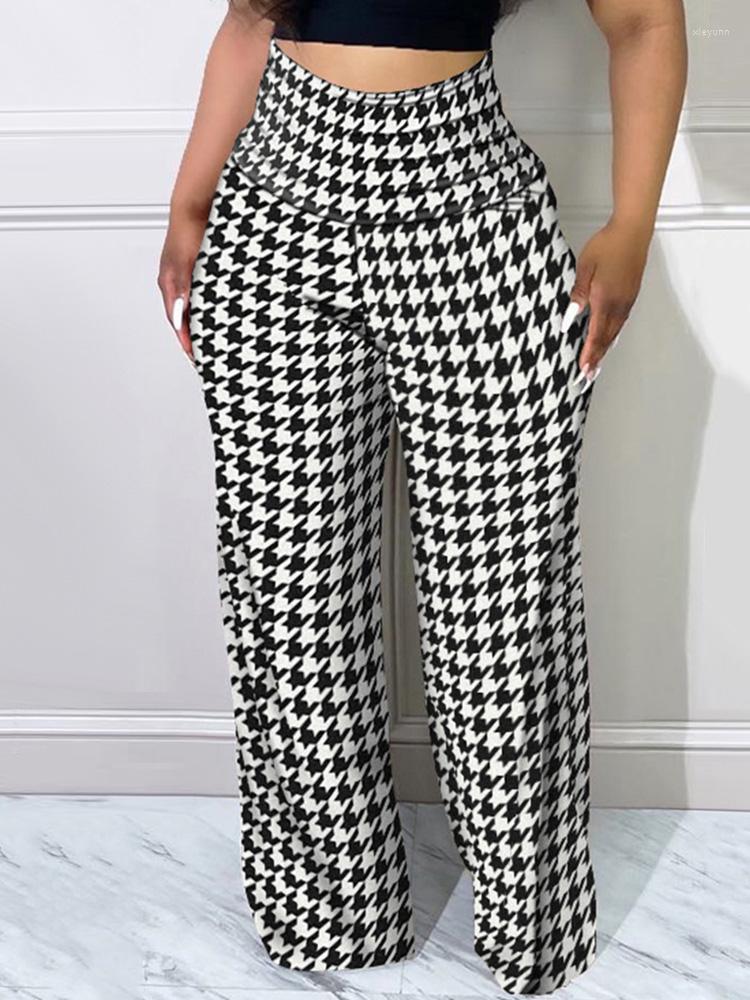 

Women's Pants Houndstooth Print Casual High Waist Women, Black