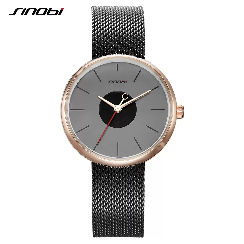 

2023 SINOBI Brand Top Luxury Ultrathin Women Watches Casual Sliver Quartz Wristwatches Creative Mesh Strap Watch Montre Femme Relojes, Color-1