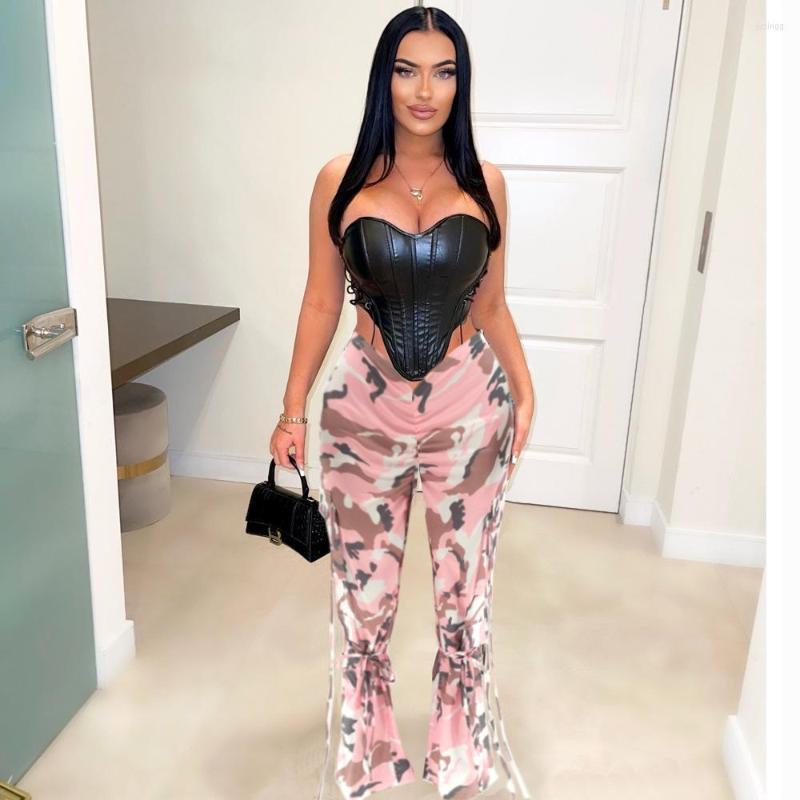 

Women' Pants 2023 Camouflage Multi-Color Optional Street Casual Style Elastic Low Waist Women Straight Trousers, Pink