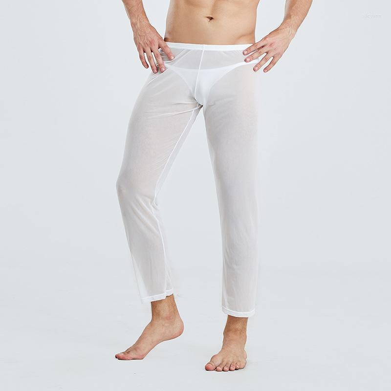 

Men' Sleepwear Mesh Men' Sleep Bottoms Trousers Thin Breathable Solid Pajamas Loose Translucent Sexy Men Fashion 2023, White