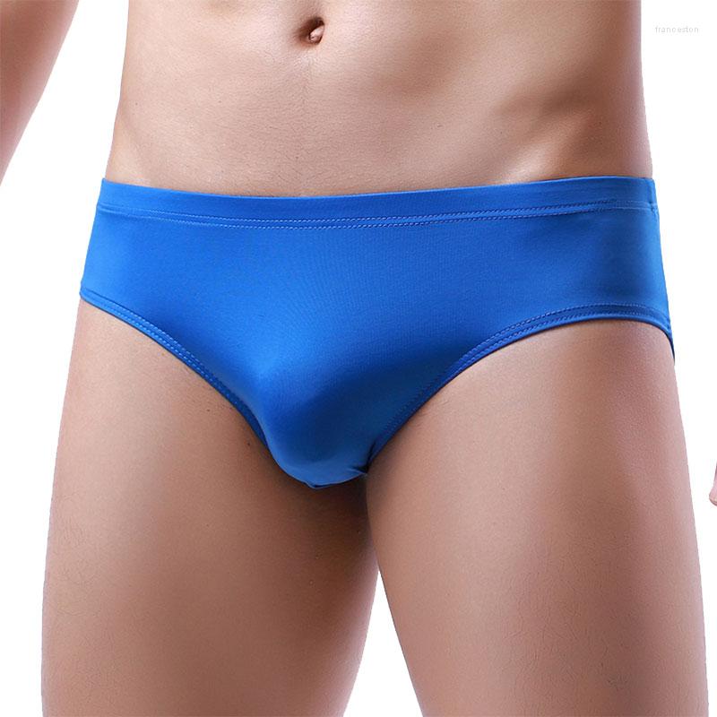 

Underpants Ice Silk Men's Underwear Sexy Seamless Nylon Briefs Low Waist Elastic Man Solid Breathable Bulge Pouch Panties Cuecas, C gray