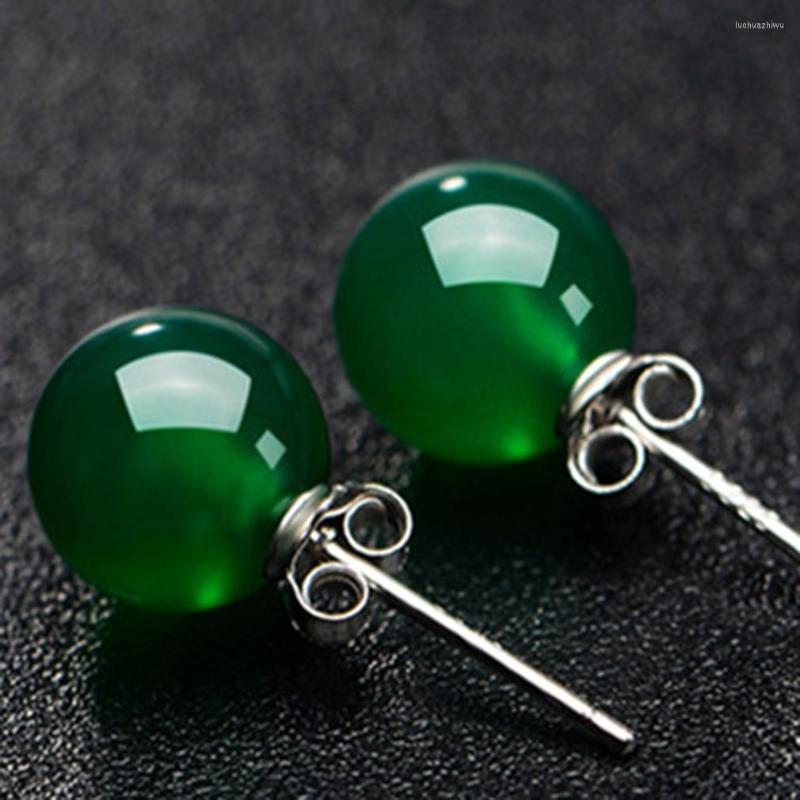 

Stud Earrings Vintage Round Natural Green And Red Stone White-plated For Women Jewelry Accessroies Gift Wedding