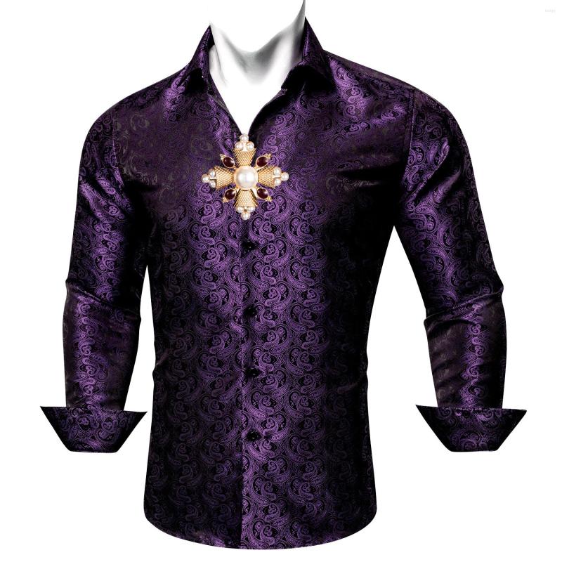 

Men's Casual Shirts Elegant For Men Dark Purple Exquisite Lapel Paisley Retro Long Sleeve Fit Wedding Party Business Barry.Wang CY-650, Cy-650-brooch