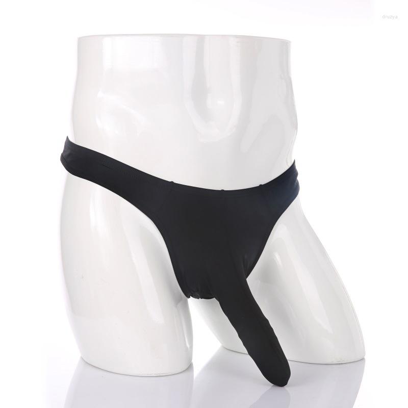 

Underpants Sexy Mens Bulge Panties G-string Thong Solid Men Briefs Elephant Nose Big Pouch T-back Long Sheath Underwear, Black