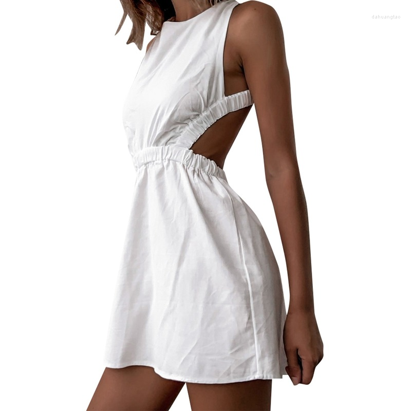 

Casual Dresses Feminine Sense Of Sleeveless Dress Personality Solid Color Cross Back High Waist Short Skirt Chic And Comfortable In Summer, Purple