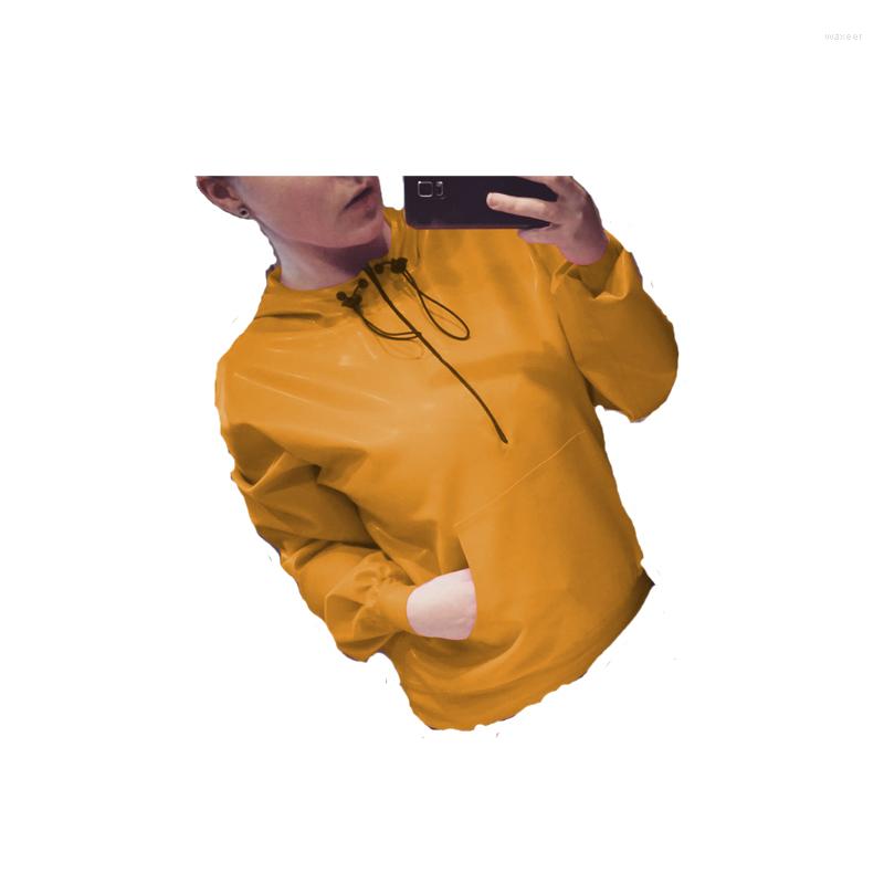 

Bras Sets Rubber Latex Men Or Women Yellow Hooded Top Lace-up Long Sleeves Size XXS-XXL, Picture shown