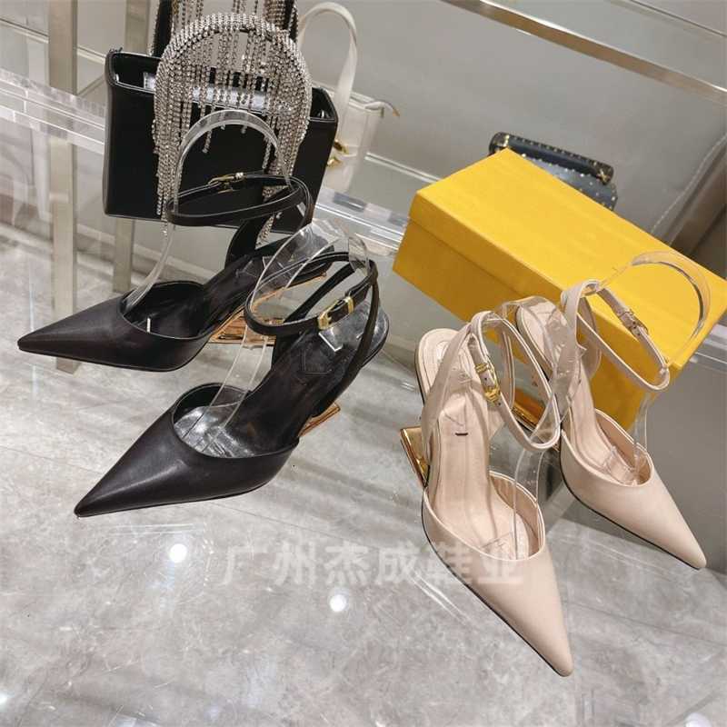 

2023 New French Celebrity Pointed Shallow Mouth Sheepskin Back Strap High Heel Shaped Baotou Hollow Single Shoe, Black2