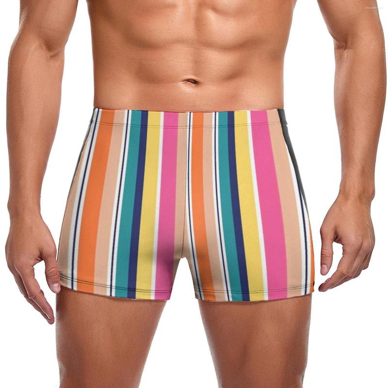 

Men' Swimwear Bright Striped Swimming Trunks Colorful Stripes Print Beach Plus Size Swim Shorts Trending Stay-in-Shape Male Briefs, Style-9