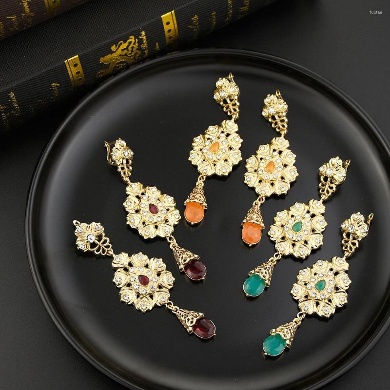

Dangle Earrings Sunspicems Gold Color Morocco Long Drop Earring For Women Arabic Bride Jewelry Full Crystal Brand Design Algeria Bijoux