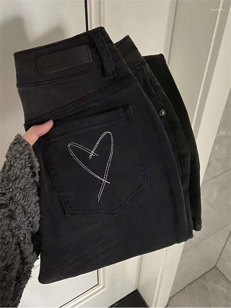 

Women' Jeans Casual Flare High Waist Slim Comfortable For Women 2023 Autumn Elastic Fashion Korean Style Washed Denim Trousers, Grey black