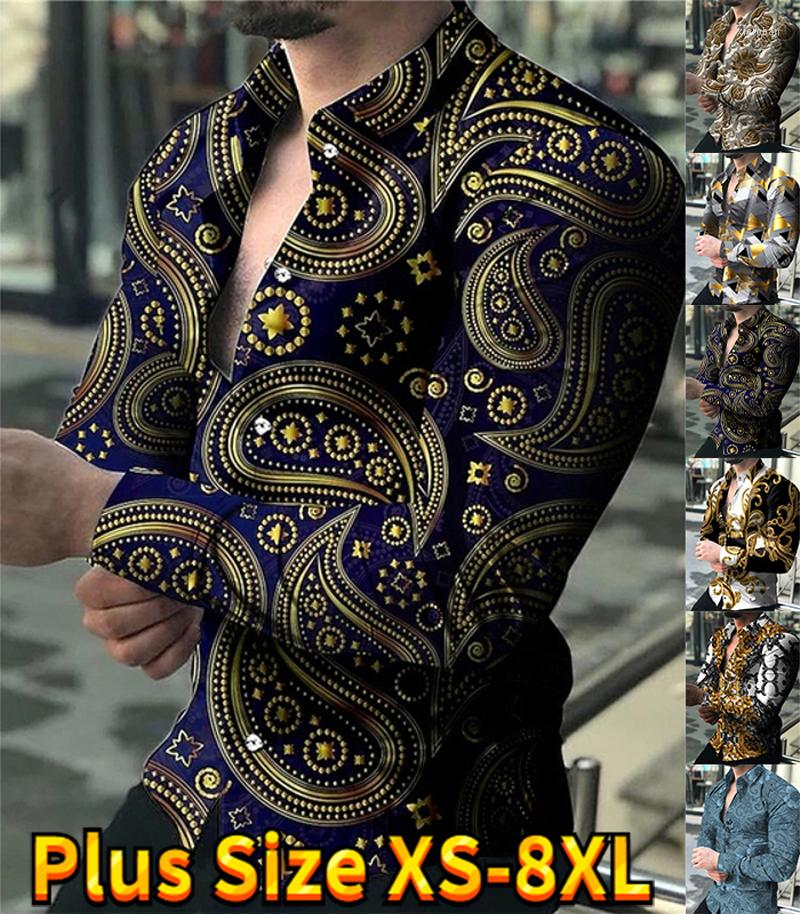 

Men's Casual Shirts Trendy Floral Print Shirt Men's Fashion Personality Slim Long Sleeved Party Clothing -8XL, Blue