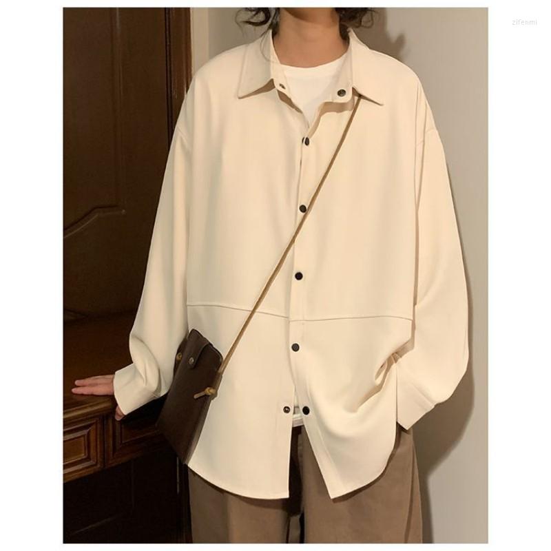 

Men's Casual Shirts All Match Spring Autumn Fashion Men Solid TShirt LooseCool Boy Soft Versatile Drapey Loose Tops, Apricot