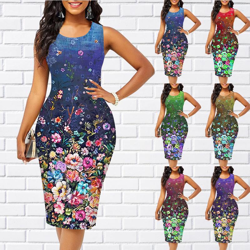 

Casual Dresses Summer Women' 2023 Round Neck Sexy Sleeveless Dress Fashion Printed Slim Fit A-Line Plus Size Tie Dyed