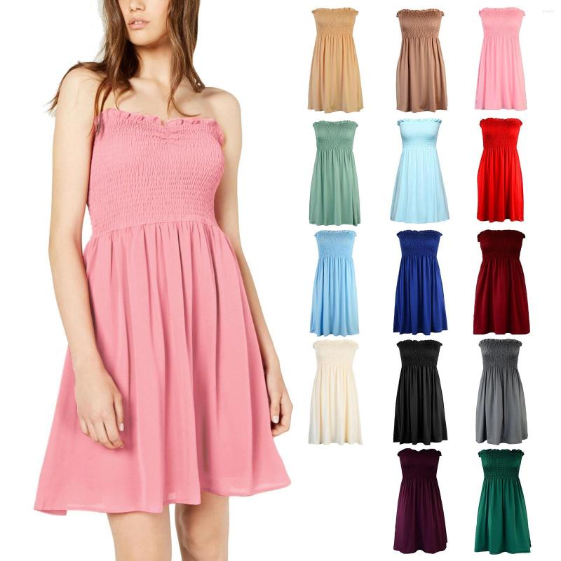 

Casual Dresses Sexy Tube Top Strapless Mini Dress Sleeveless Multiple Colors Ladies Summer Vacation Beach Elegant Sundress Vestidos Robe, Pink