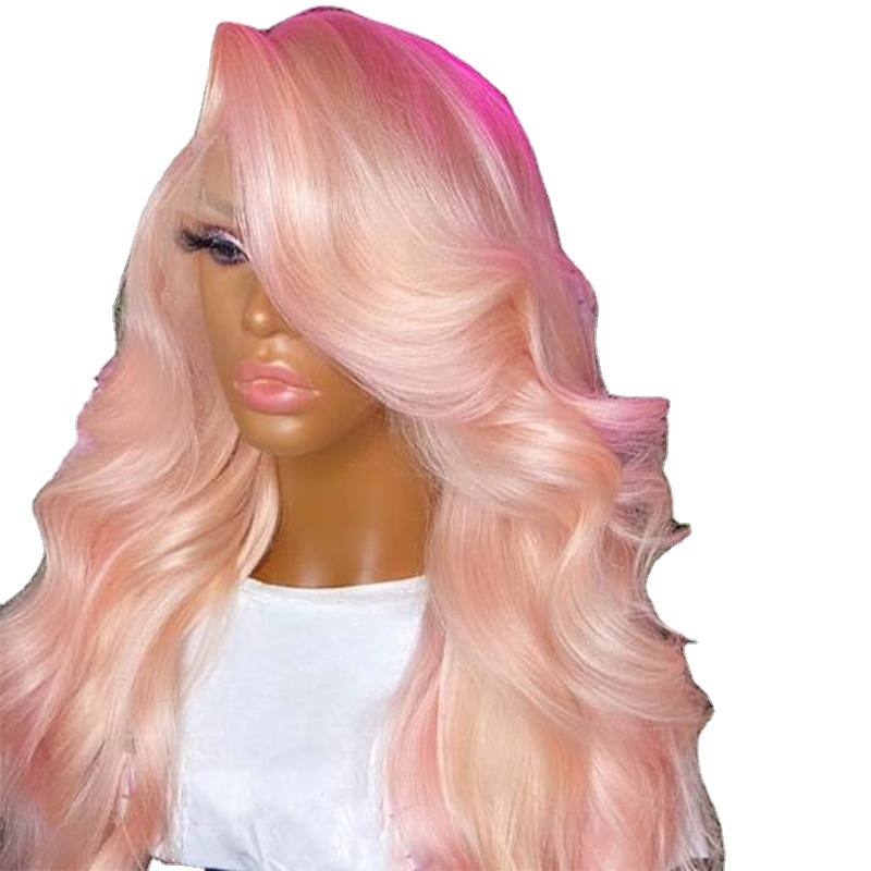 

Lace Front Wig Soft Linght Pink Body Wave Preplucked 26Inch 180%Density Natural Hairline Glueless For Women Babyhair, Ombre color