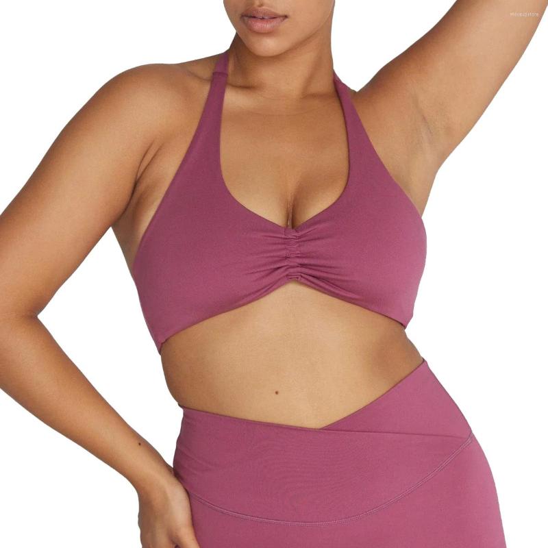 

Yoga Outfit Women Compression Soft Shockproof Halter Neck Scrunch Bra Summer Outdoor Cycling Sports Tight Running, Black