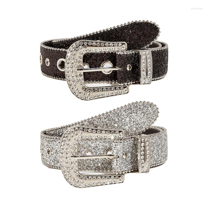

Belts Western Cowgirl Cowboy Bling Rhinestones Belt Studded For Women Men D5QB, Silver
