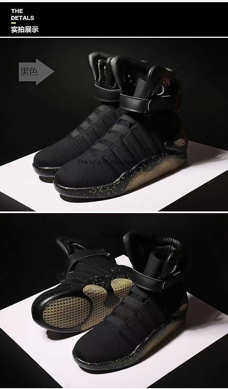 

2022 Authentic Mag shoes Limited Edition Man Back To The Future Glow In The Dark Led Lighting Up Mags Black Red Boots With Box, Men us7=uk6=eur40=chn250