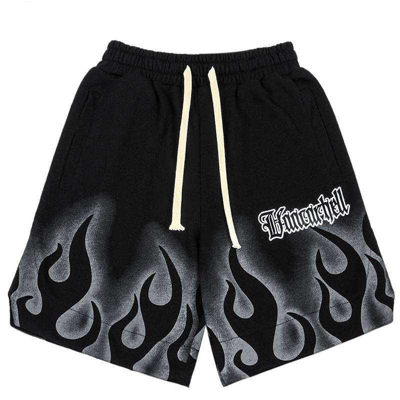 

Mens Shorts Men Cotton Jogger Shorts Summer Track Short Black Hip Hop Streetwear Harajuku Shorts Sweatpants Fire Flame Printed Shorts 230413, White