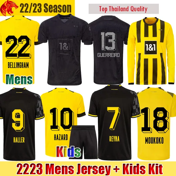 

22 23 Dortmund Soccer Jerseys HALLER Borussia 2022 2023 Special Black Kit Fans Player BELLINGHAM REUS MOUKOKO Football Shirt REYNA BRANDT Mens Long Jersey Kids Set, 2223 away3