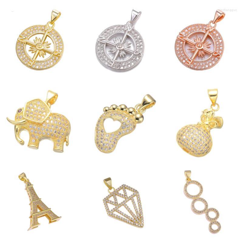 

Charms Juya DIY Gold Color Micro Pave Zircon Talisman Animal Elephant Compass Pendant For Women Fashion Jewelry Making