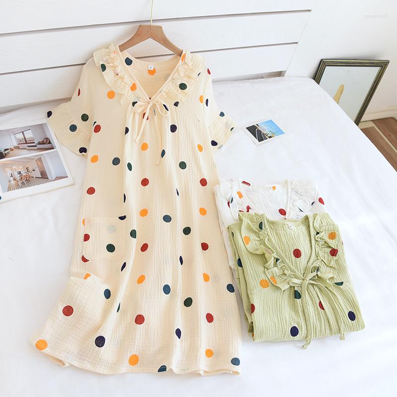 

Women's Sleepwear Summer Sweet And Lovely Nightgowns Washed Cotton Yarn Dress Short Sleeve Night Gown Lace Long Loose Nightdress Women, Beige