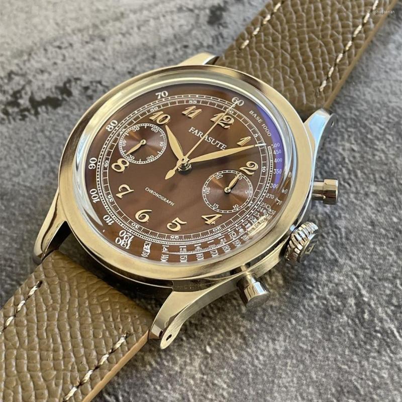 

Wristwatches FARASUTE Men's Watch St1900 Retro Chronographe Stainless Steel Sapphire Waterproof Mechanical Hand Wind, Silver