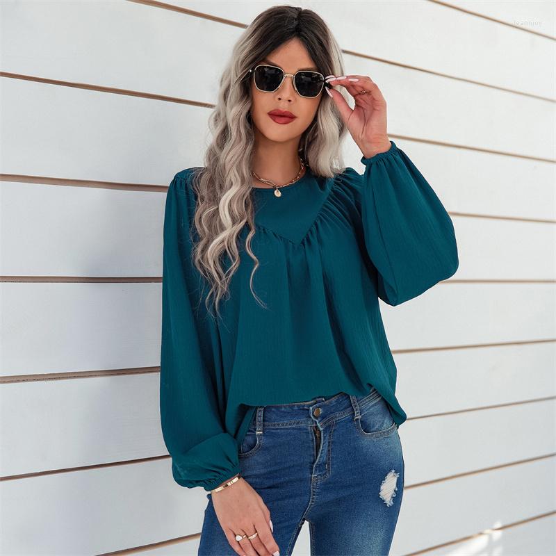 

Women' T Shirts 2023 Autumn Loose T-Shirt Solid Round Neck Pullover Shirt Long Sleeve Casual Tees Spring Elegant Office Lady Women Clothes, Wine red