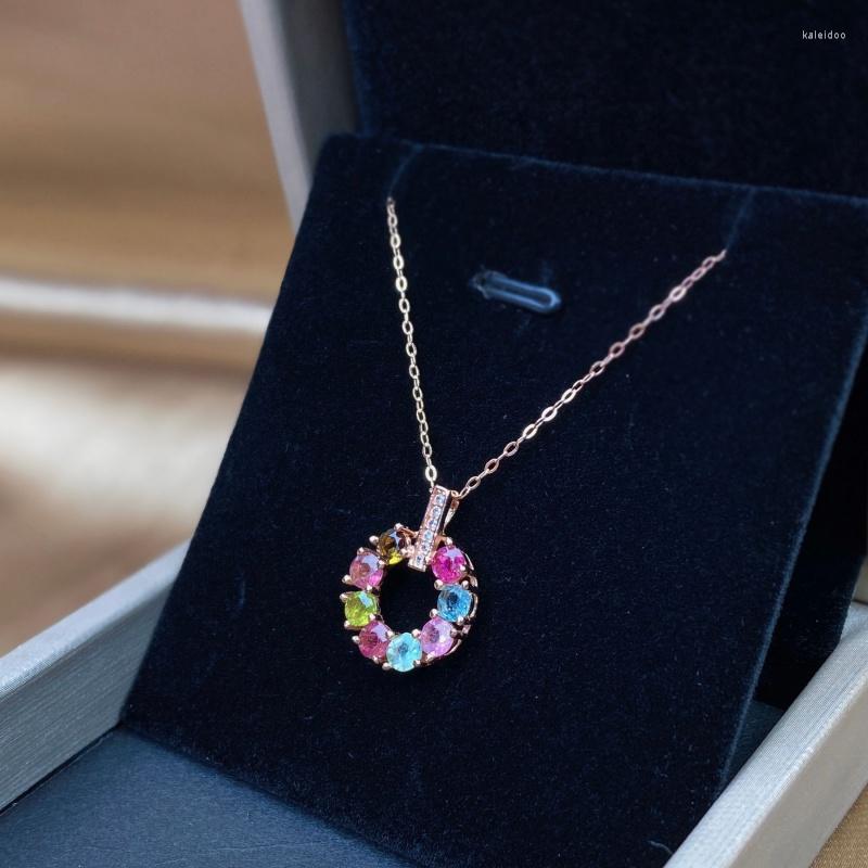 

Pendant Necklaces Donut Candy Color Tourmaline Simple 925 Silver Rose Golden Necklace