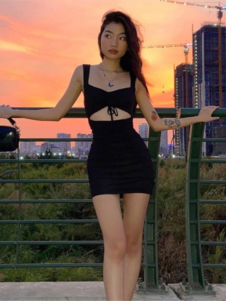 

Casual Dresses Sexy Dress Women' Clothes Spaghetti Strap Hollow Out Sleeveless Slim Sheath Spring Summer Mini Lady Mujer Vestidos, Bk