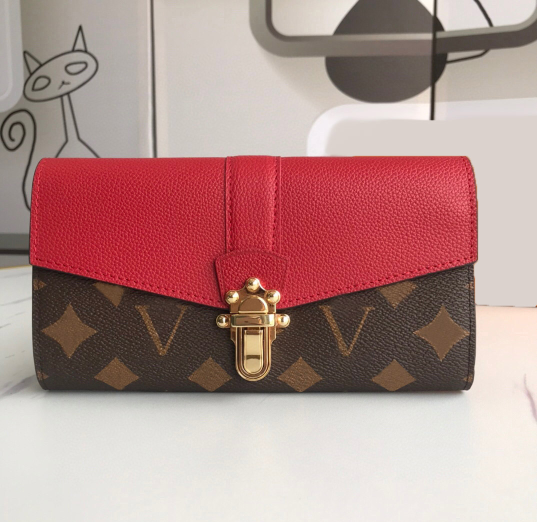

Fashion designer womens wallets luxury CLAPTON purses high-quality brown flower letter credit card holders ladies long slim envelope money clutch bags with box, 64449#brown monogrames