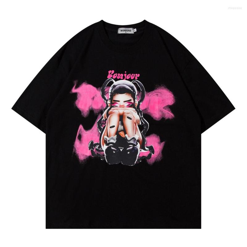 

Men' T Shirts Cartoon Printed Oversized Men' T-shirt Short Sleeve Summer Cotton Tee Streetwear Clothing, Pink