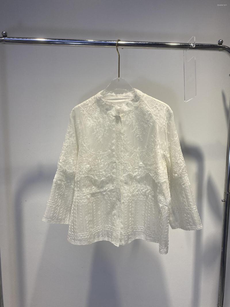 

Women' T Shirts Double Layer Silk Organza Heavy Industry Lace Embroidered Coat, White