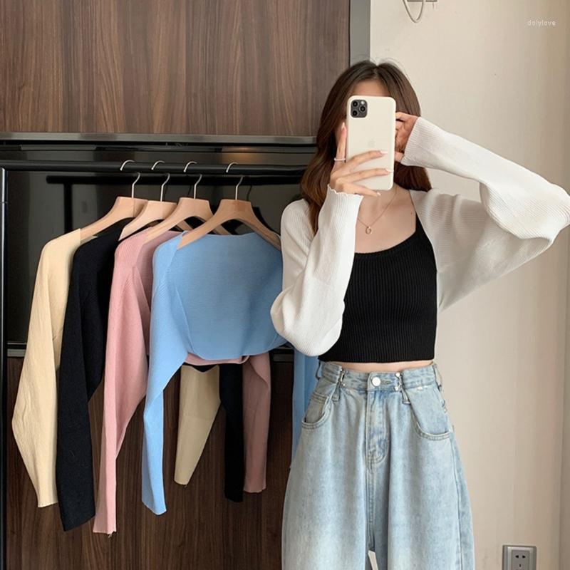 

Women's Knits Open Front Cropped Top Lightweight Summer Cardigans Womens Long Sleeve Shrug Outer Blouses Ladies Casual Clothes, Blue