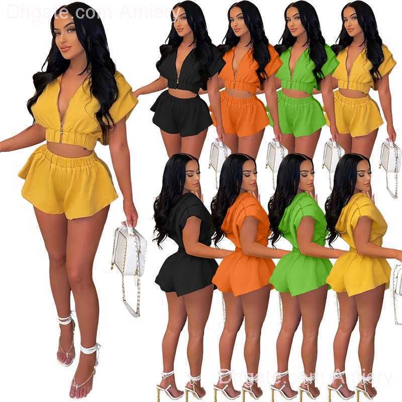 

2023 Wholesale Summer Clothes Women's Tracksuits 2 Pcs Short Set New Hooded Zipper Short Sleeve Tops T Shirt Two Piece Sets Women, Mix colors or leave a message