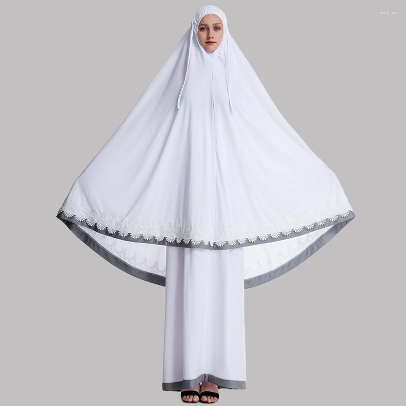 

Ethnic Clothing Laced Two-piece Prayer Outfit Islam Muslim Women Color Blocked Hijab Dress Salat Set Long Khimar And Skirt Jilbab Hajj Black
