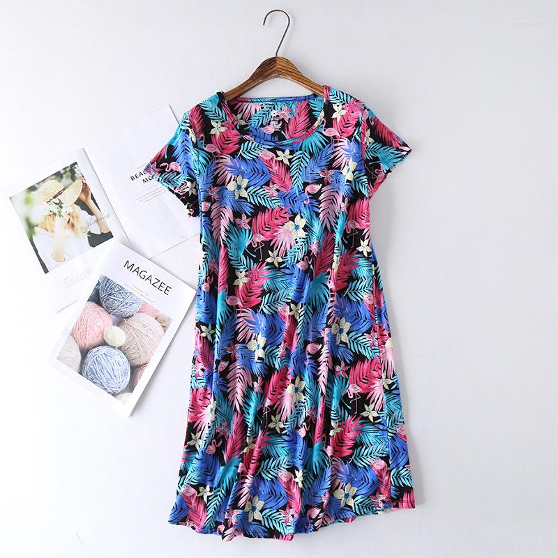 

Women's Sleepwear 2023 Summer Female Casual Home Dress Ladies Cotton Nightgown Women Short Sleeve Round Collar Sleepshirt Plus Size Dresses
