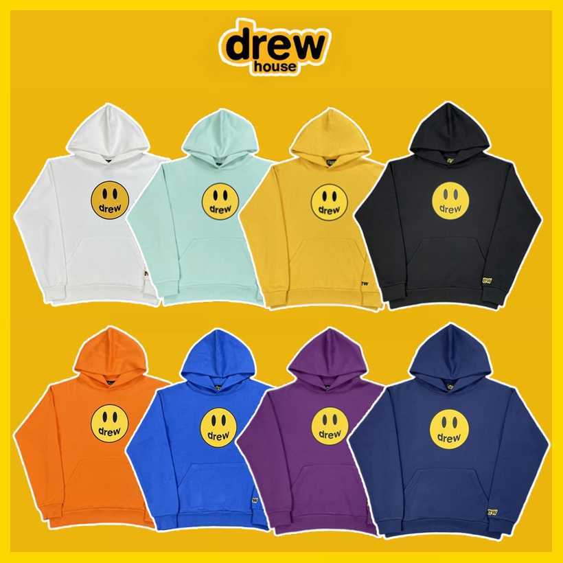 

DrewHouse Bibber Ins Same Style Couple Loose Smiling Face Print Coat Hoodie Sweater Men's Hoodies, Navy blue fleece free spring/summer