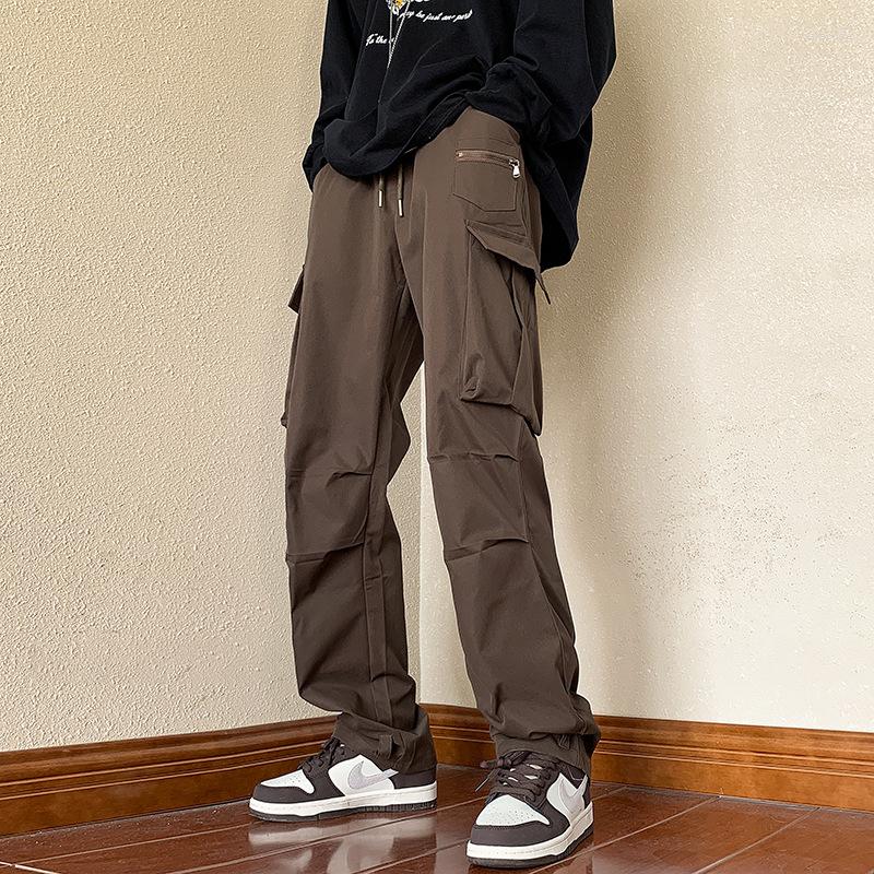 

Men' Pants American Hiphop Cargo Ins High Street Trend Overalls Men' Loose Straight Function Man Casual Work Trousers, Black