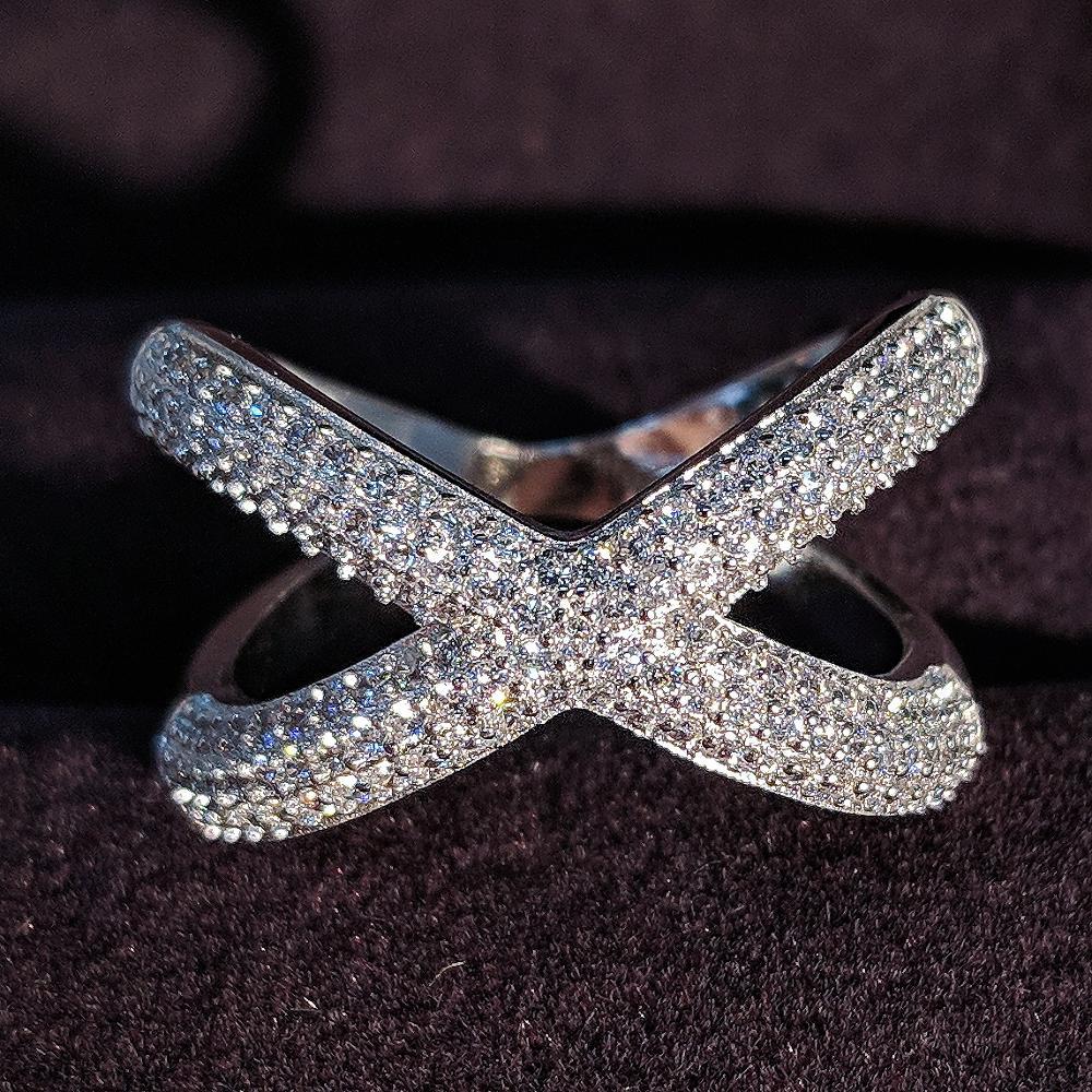 

2022 Cross Diamond Ring 925 Sterling silver Engagement Wedding Band Rings for Women Bridal Promise Party Jewelry Gift