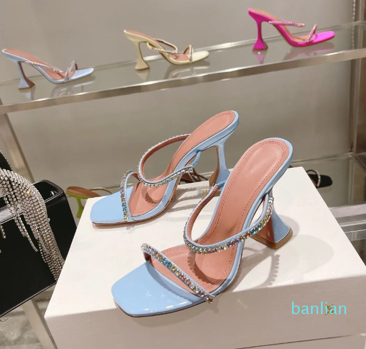 

Crystal embellished strap spool Heels heel for slipper women summer shoes Sandals Banquet dress women's shoes