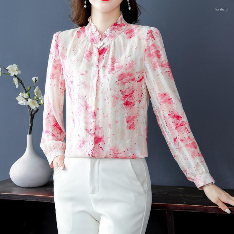 

Women's Blouses Fashion Printing Ladies Chiffon Shirts Elegant Women's 2023 Spring Autumn Long Sleeve Tops Blusas Mujer, Green