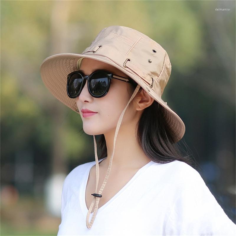 

Wide Brim Hats Fishing Hat Sun UV Protection Bucket Summer Men Women Large Hiking Outdoor With Chain Strap, Black